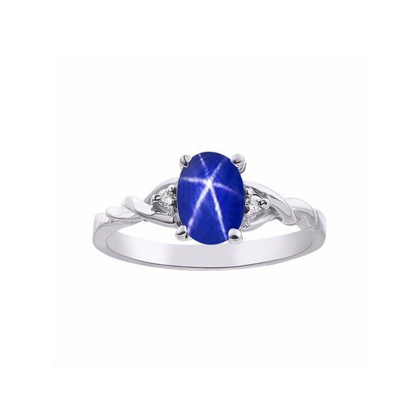 Details about  / Diamond /& Blue Star Sapphire Ring Sterling Silver or Yellow Gold Plated Silver B